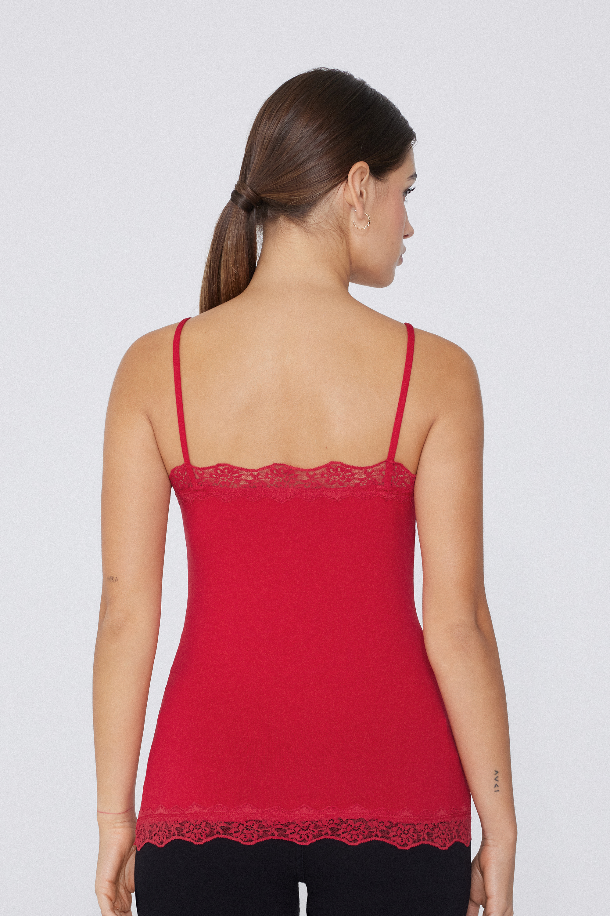Viscose and Lace Camisole with Thin Shoulder Straps and V-Neck