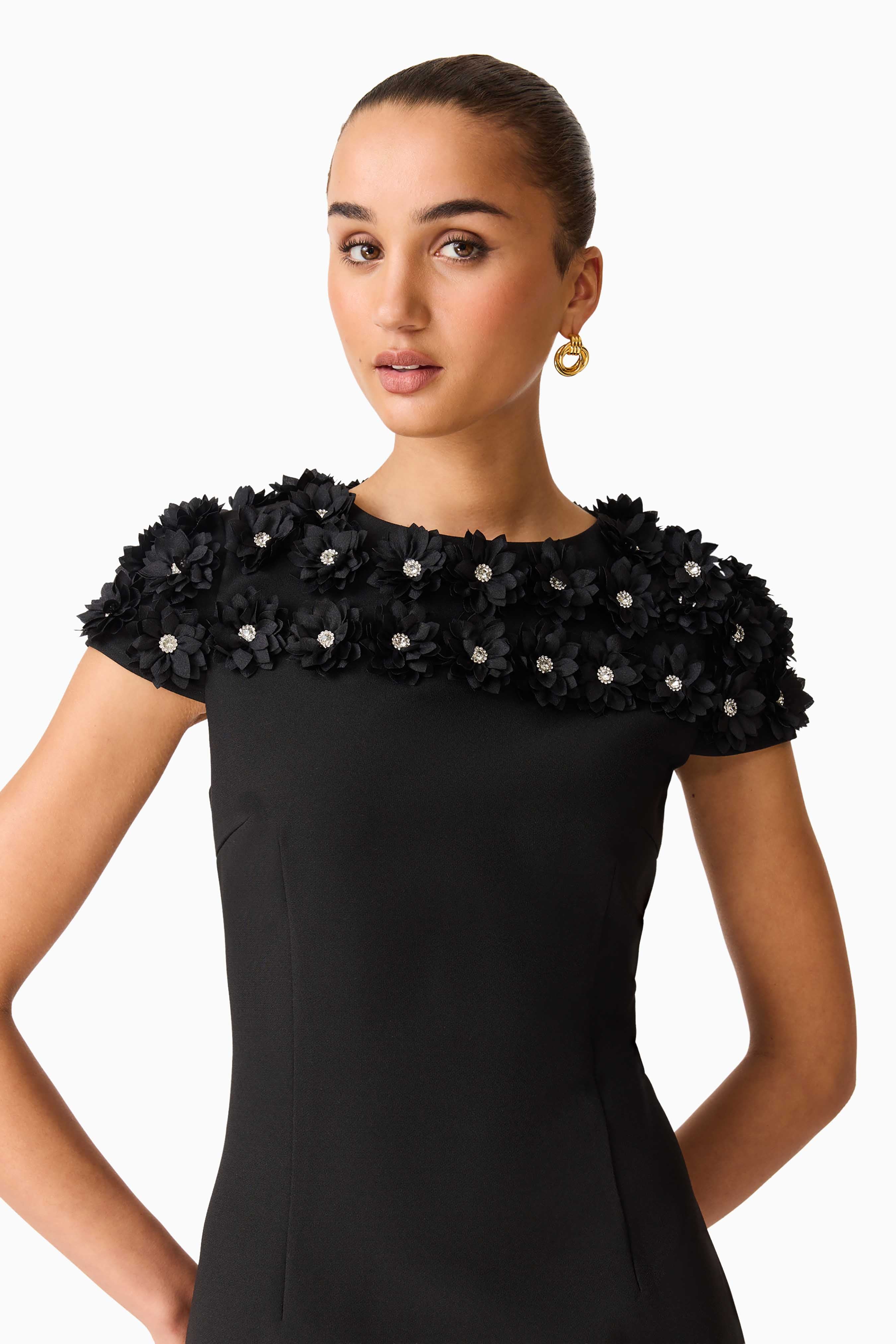 Dali Floral Applique Mini Dress in Black