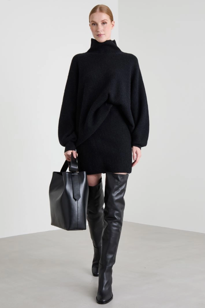 Rib-knit mini skirt - BLACK