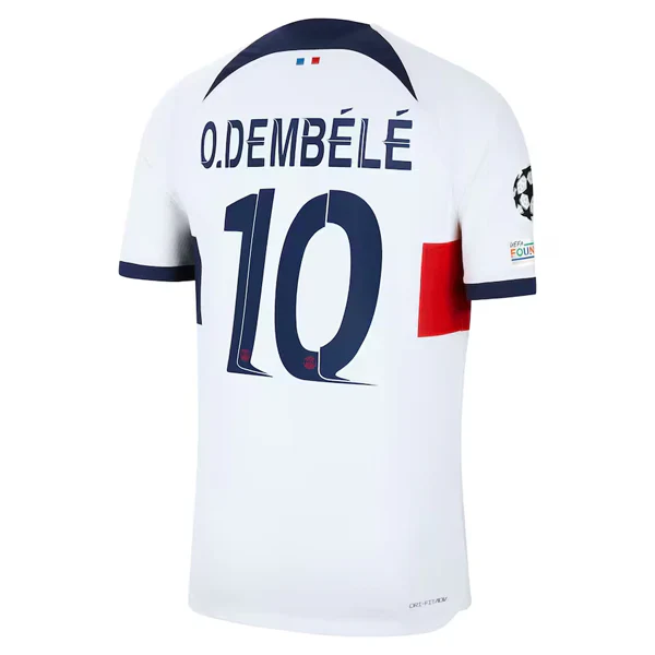 Paris Saint-Germain Authentic Ousmane Dembele Match Vaporknit Away Jersey w/ Champions League Patches 23/24 (White/Midnight Navy)