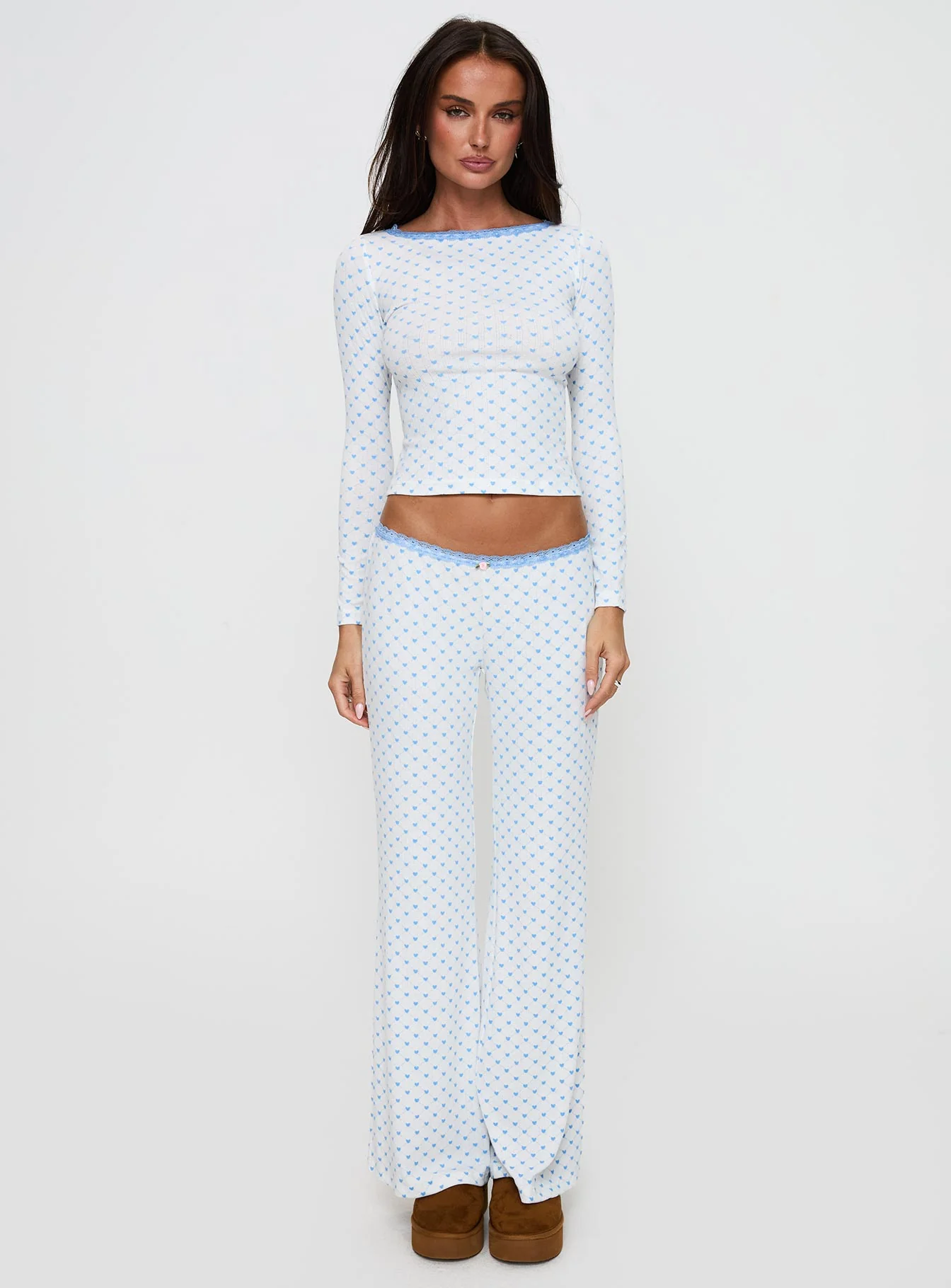 Whimsie Long Sleeve Sleep Top Blue / White