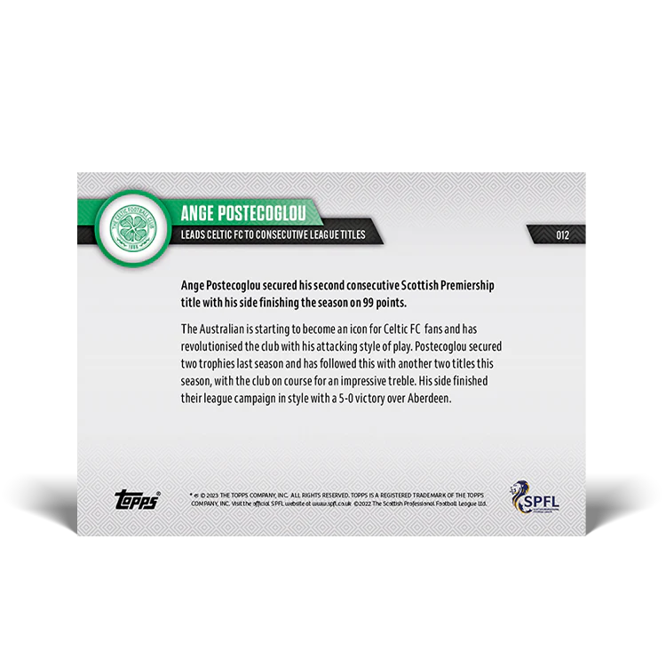 Leads Celtic FC to consecutive league titles - SPFL TOPPS NOW® UK Card #12