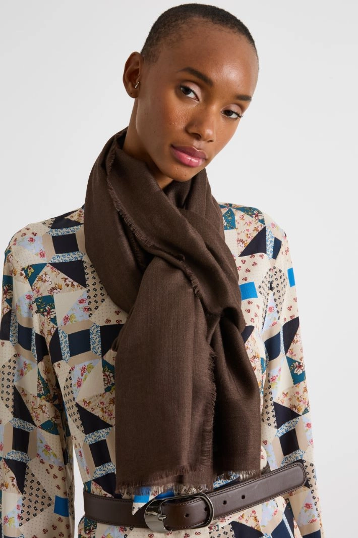 Wool and silk jacquard stole - BROWN