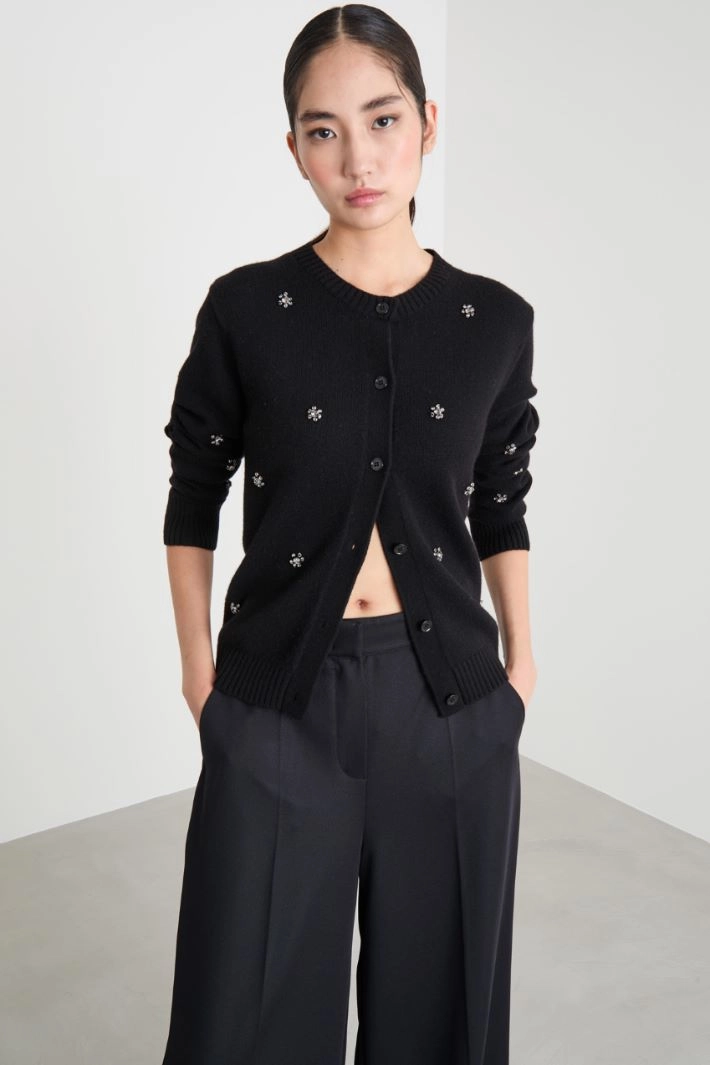 Cardigan with jewelled embroidery - BLACK