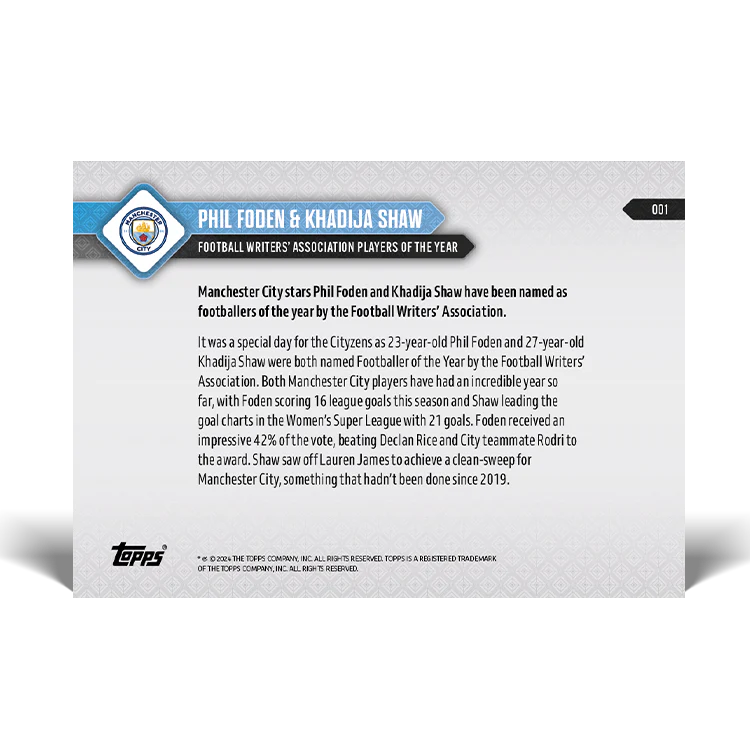 Autograph - 1 of 5 - Phil Foden & Khadija Shaw - 23/24 Man City TOPPS NOW®