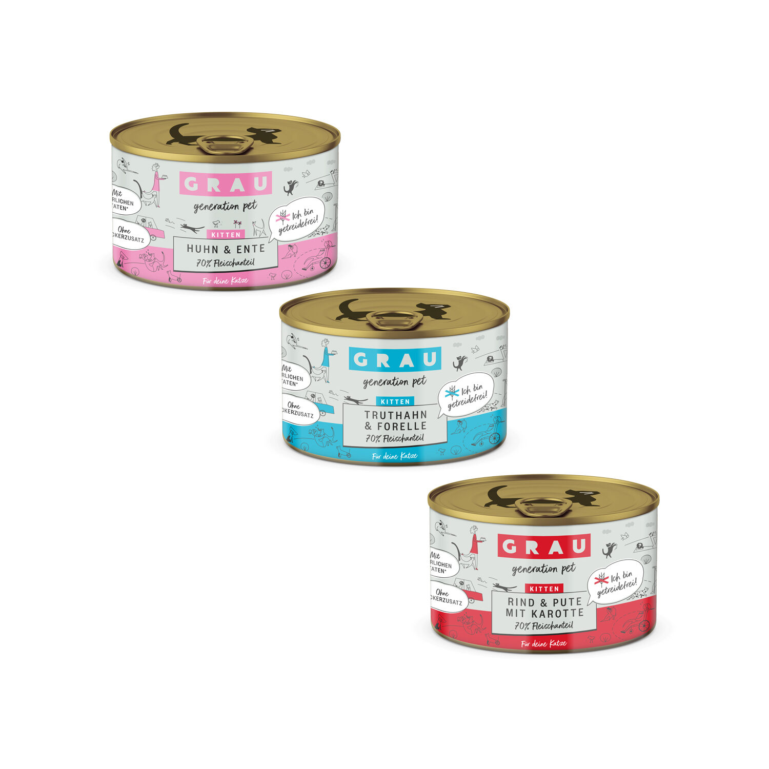 Grau Grain-Free Kitten Food - Beef, Turkey and Carrot - 6 x 200 g