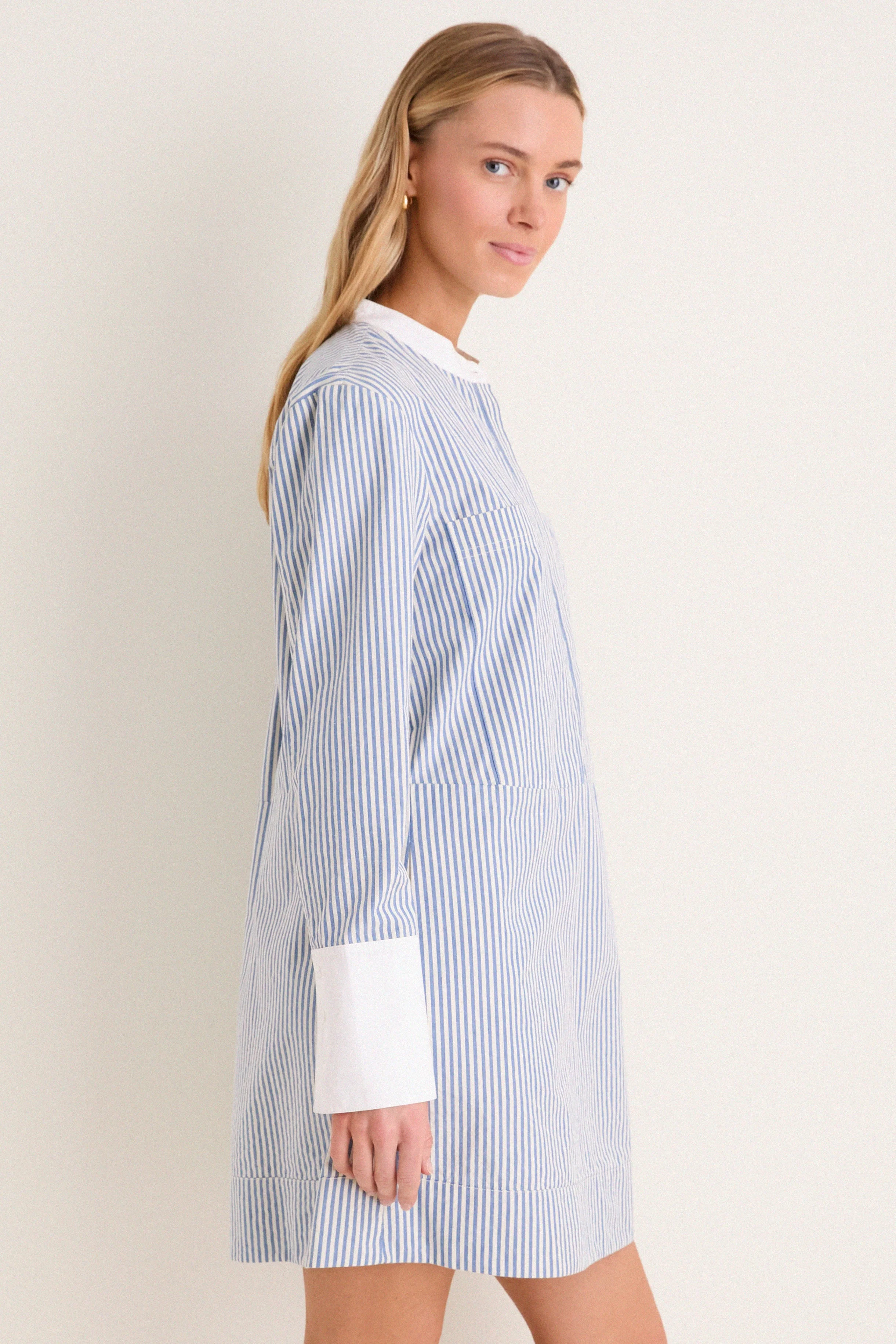 Blue Stripe Seersucker Rohan Shirt Dress