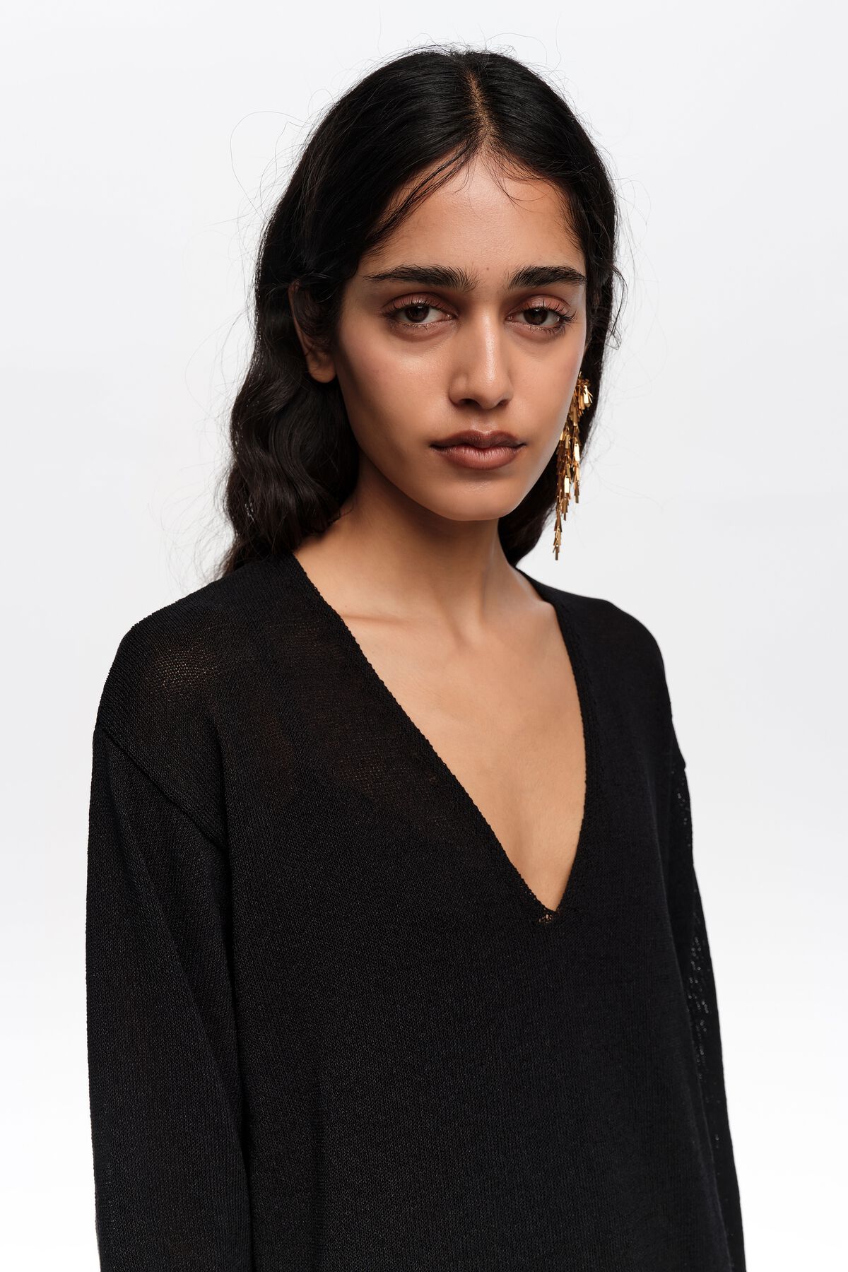 Black cotton V-neck sweater