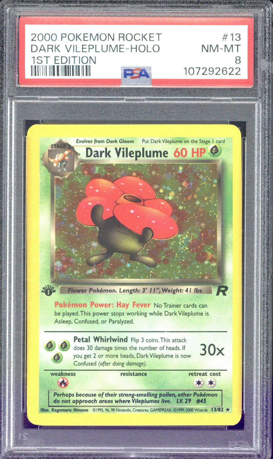 2000 Pokemon Rocket Dark Vileplume Holo 1st Edition #13 PSA 8