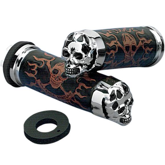 Drag specialties skull universal handlebar grips - blackRef: DRG0176