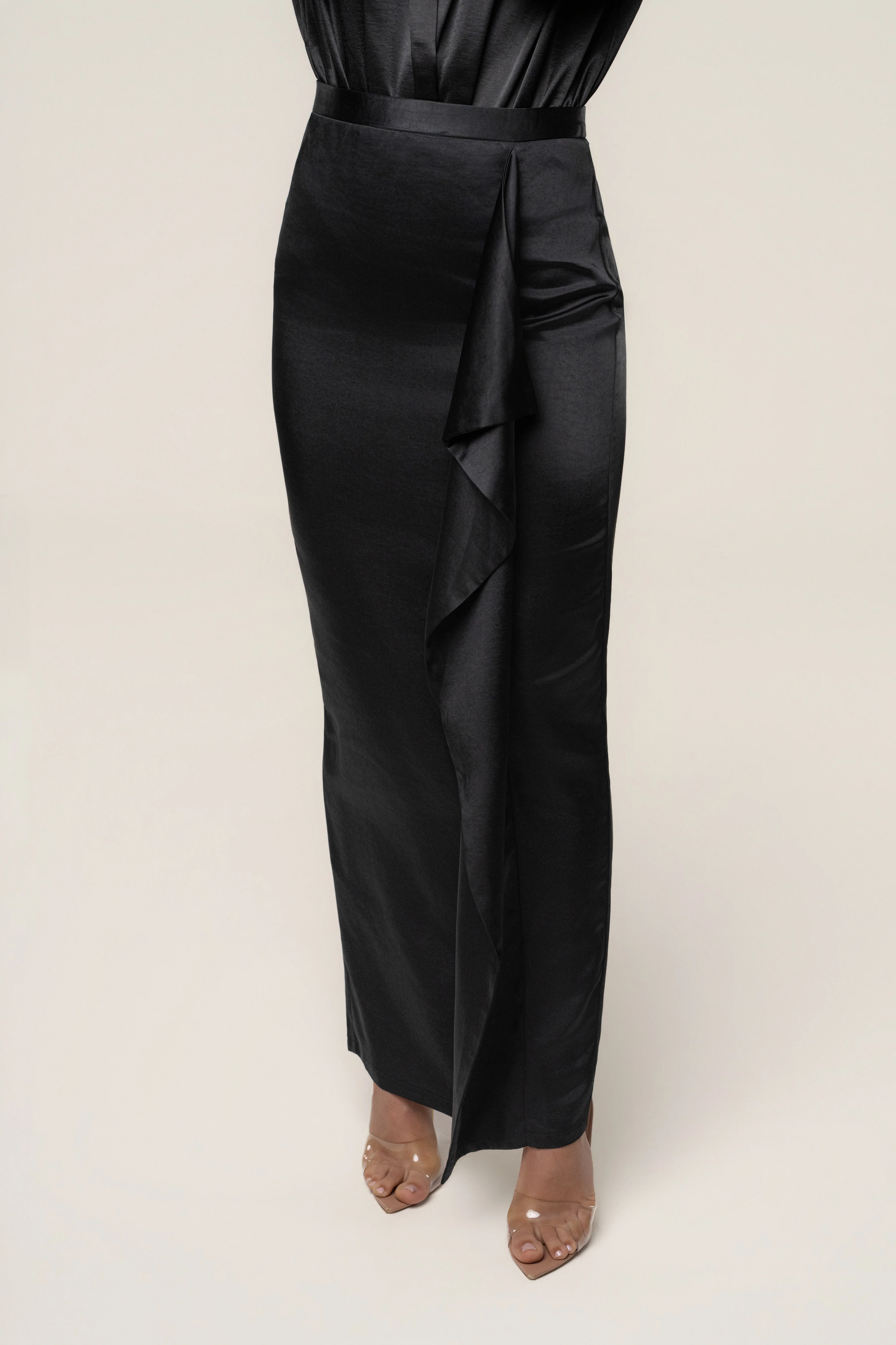 Black Midnight Mirage Satin Skirt