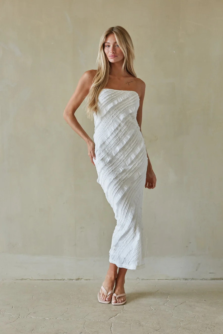Catalina Ruffle Strapless Midi Dress