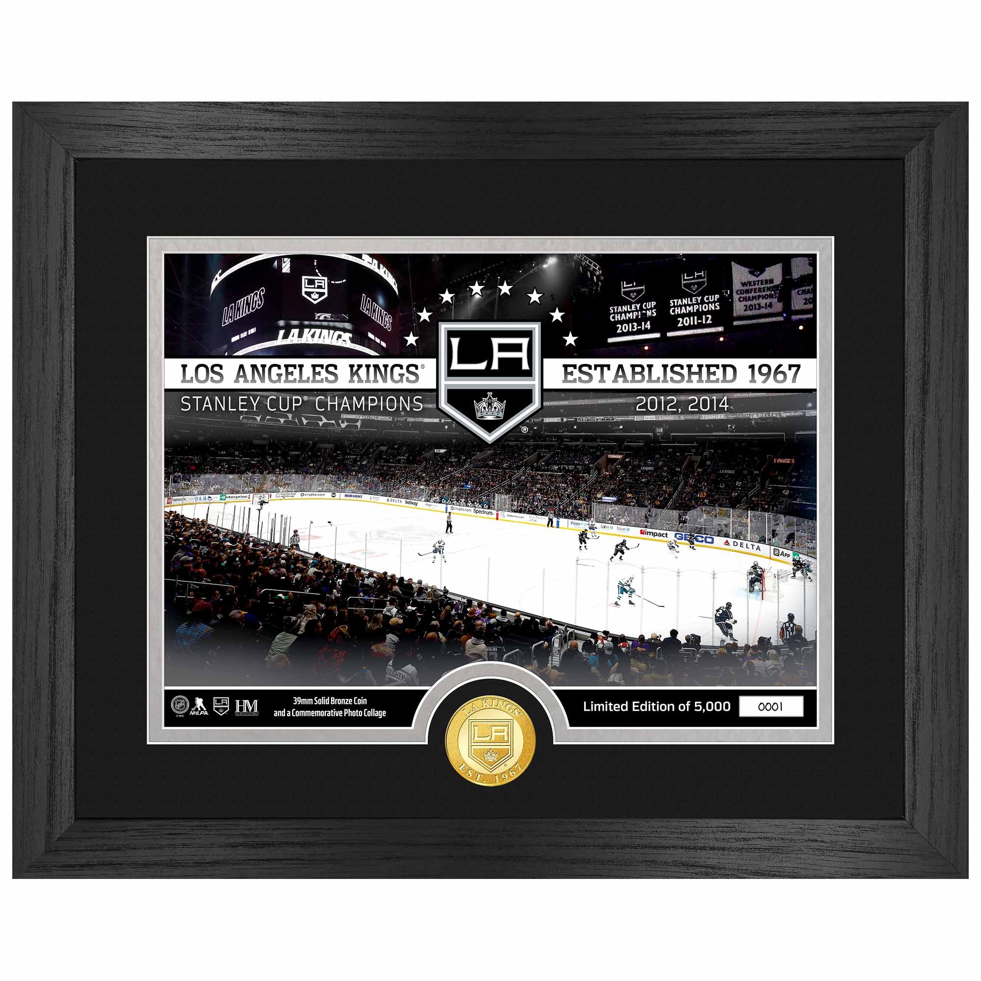 Los Angeles Kings 2-Time Stanley Cup Champions Bronze Coin Framed NHL Photo
