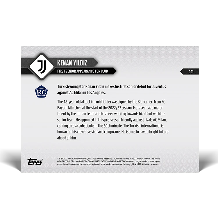 Topps UK - Makes his first senior apperance for the club - JUVENTUS TOPPS NOW® Card #001