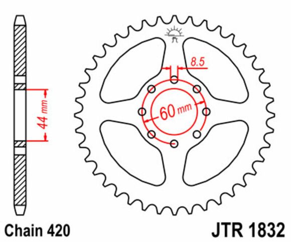 Couronne JT. acier standard 1832 - 420YAMAHA 50 DT 50 R ENDURO - 1999 - 2002Ref : JTC01769A / 1074955001