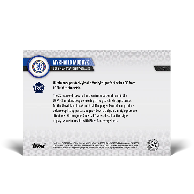 Topps UK - Ukranian star joins the blues - UCL TOPPS NOW® Card #71