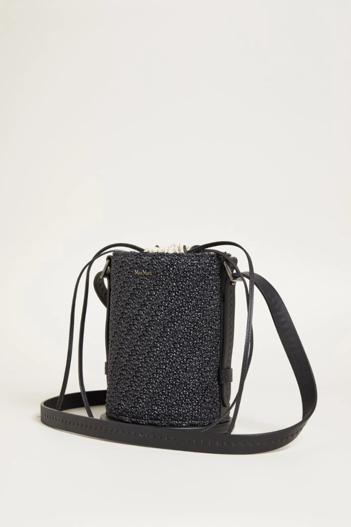 Raffia-effect bucket bag - BLACK