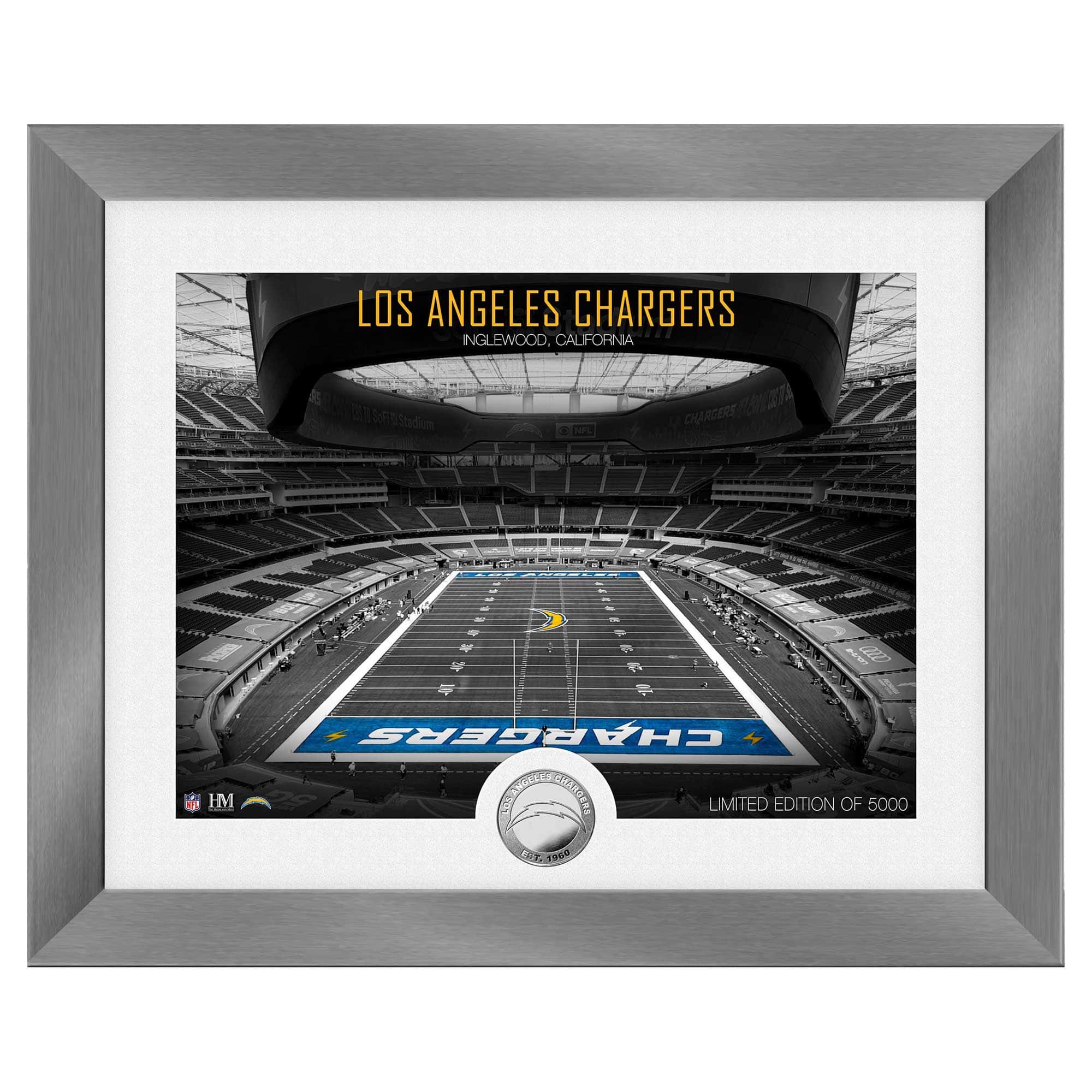 Los Angeles Chargers Art Deco Stadium Silver Coin Framed NFL Photo