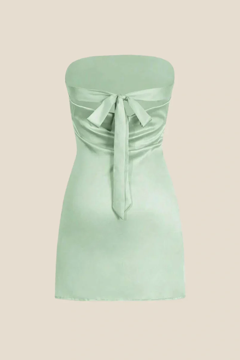 Strapless Sage Green Back Tie Short Dress