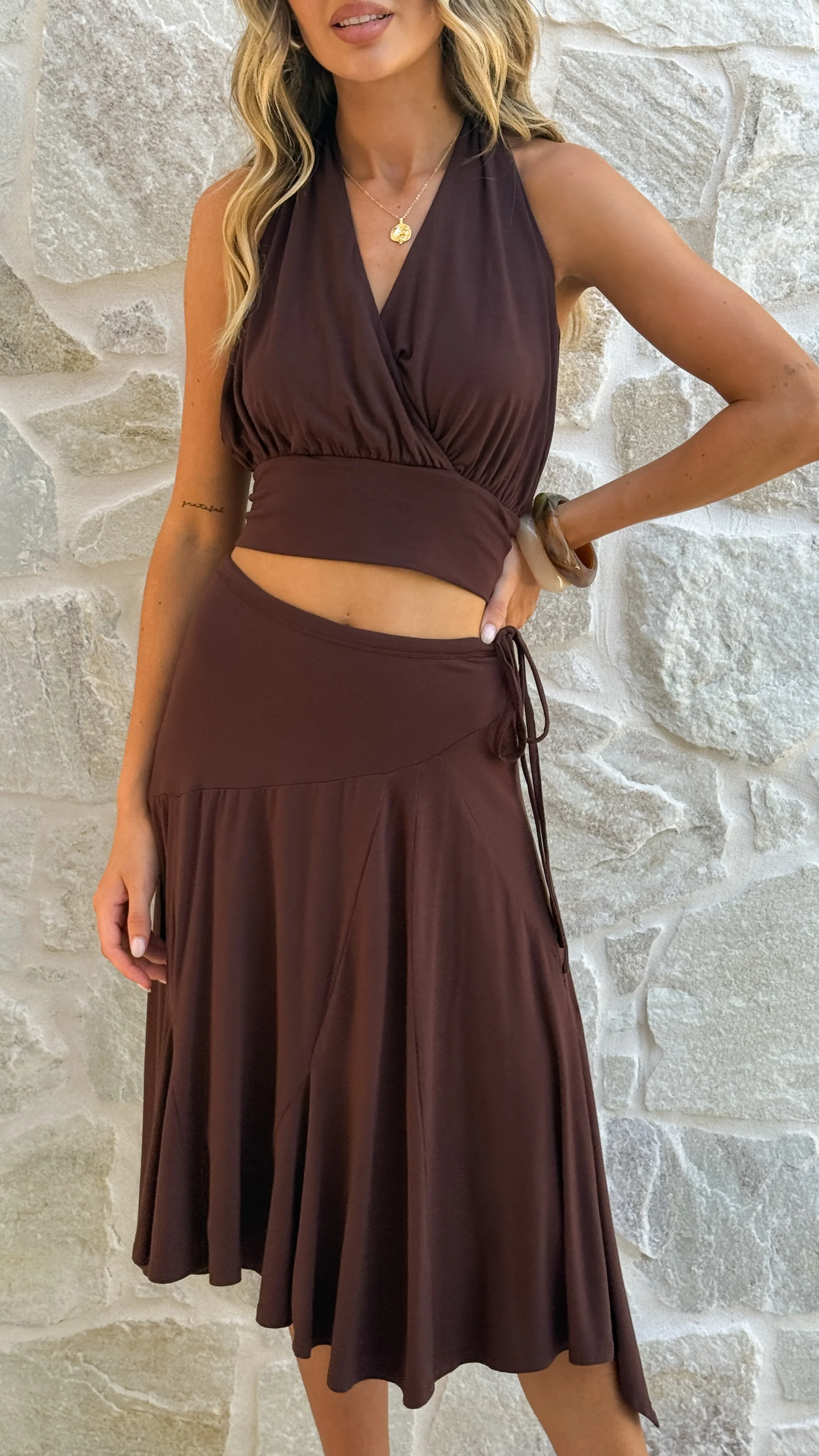 Taylin Halter Neck Top - Brown