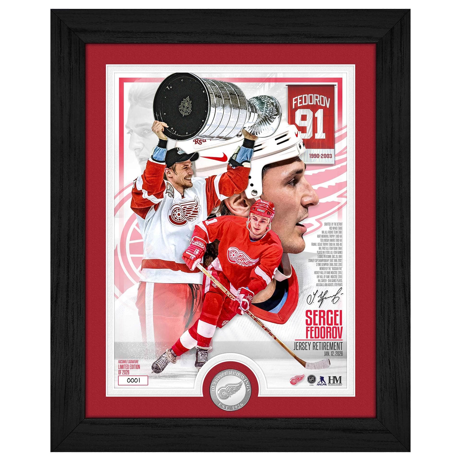 Sergei Fedorov Detroit Red Wings Jersey Retirement Night Silver Coin NHL Photo Frame