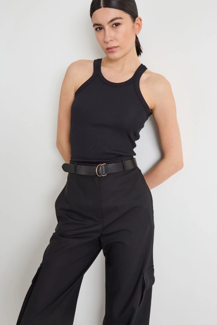 Cotton and silk tank top - BLACK