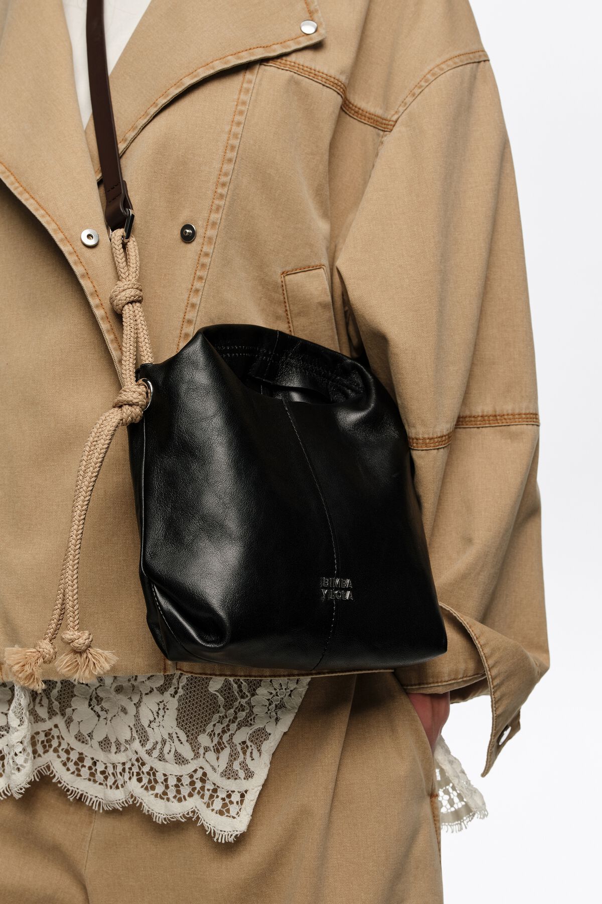 Black leather mini Paper bag