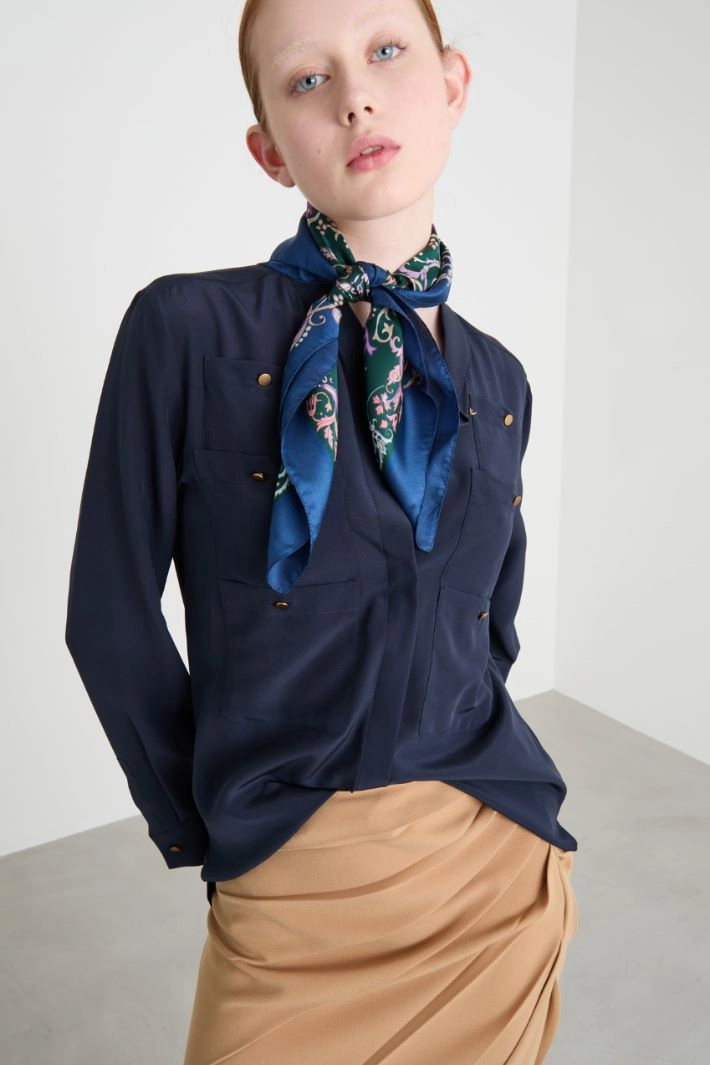 Printed silk scarf - BLUE