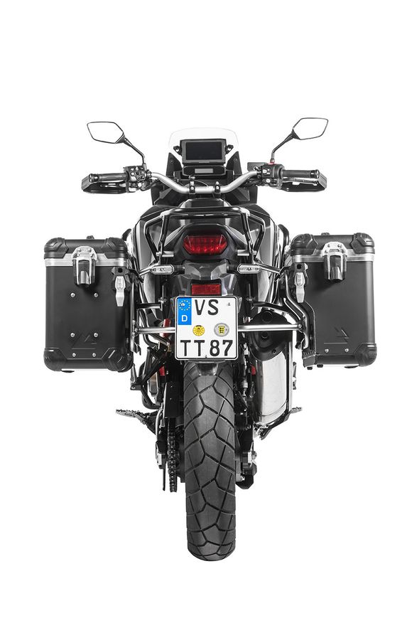 Touratech ZEGA Evo X suitcase With 38/38 offset - Gray support included - Black anodizedRef: Trt01800A / 01-403-6017-0