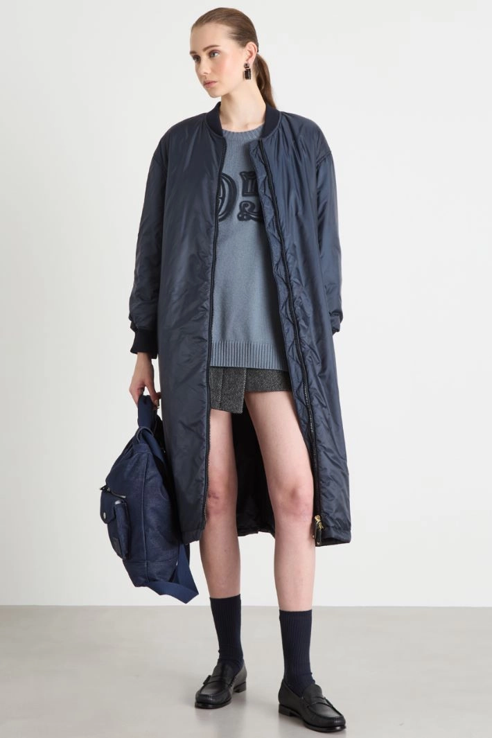 Longline padded bomber jacket in water-repellent canvas - BLUE