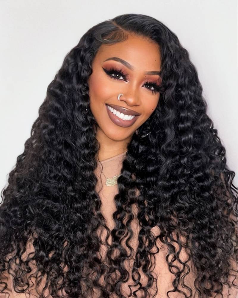 Ophirawig 13x4 Frontal Lace Deep Wave Wig Pre-cut Lace Natural Black Beginner Friendly