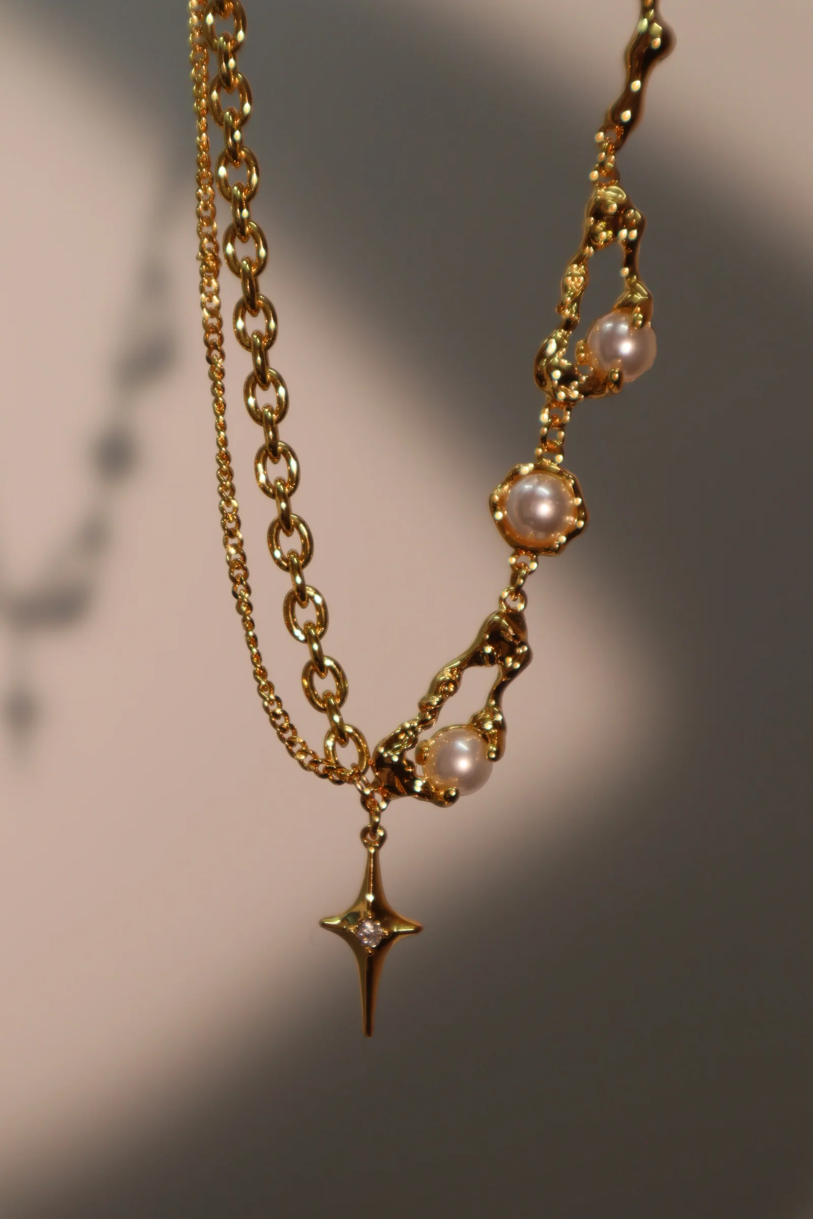 18K Real Gold Plated Pearl Star Necklace