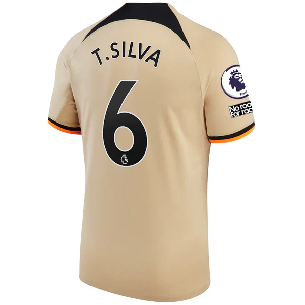 Chelsea Thiago Silva Third Jersey w/ EPL + No Room For Racism + Club World Cup Patches 22/23 (Sesame/Black)