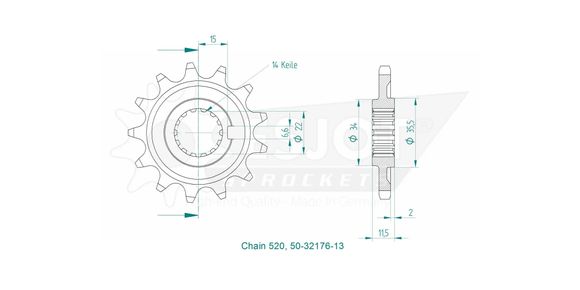 Esjot gearbox output pinion 13 teethRef: Esjo00081A / 12122403