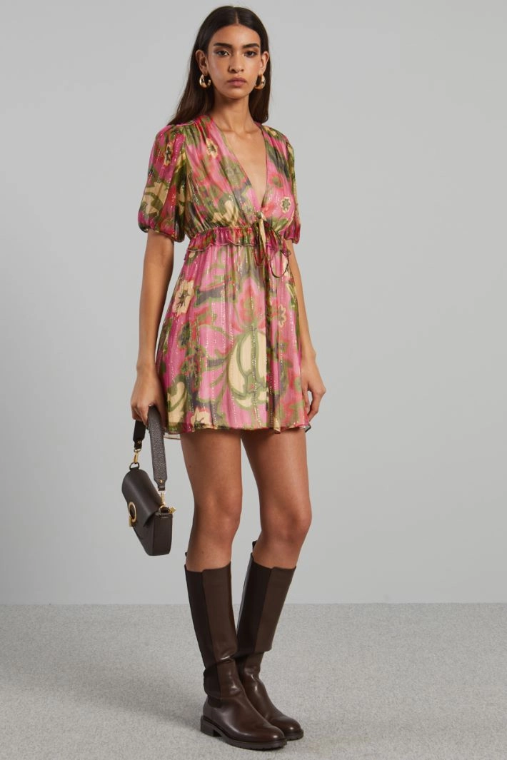 Lurex-crepon mini dress - PINK GREEN