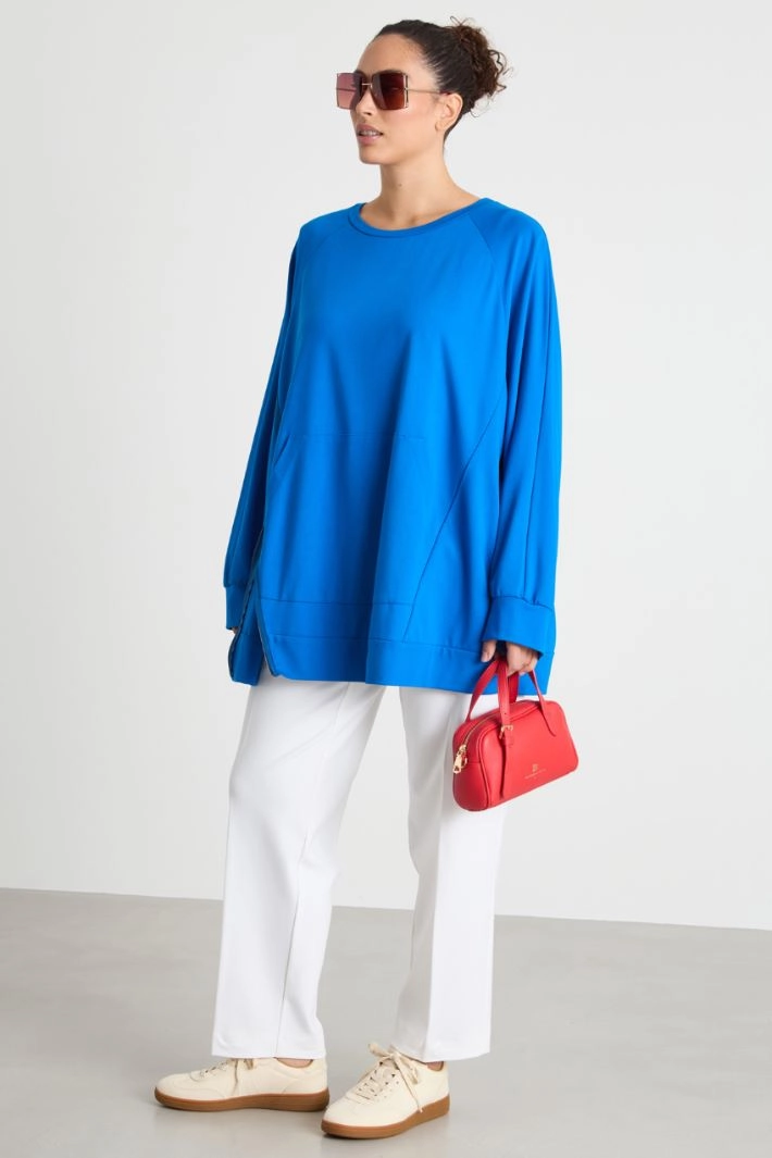Diagonal-zip jersey sweatshirt - LIGHT BLUE