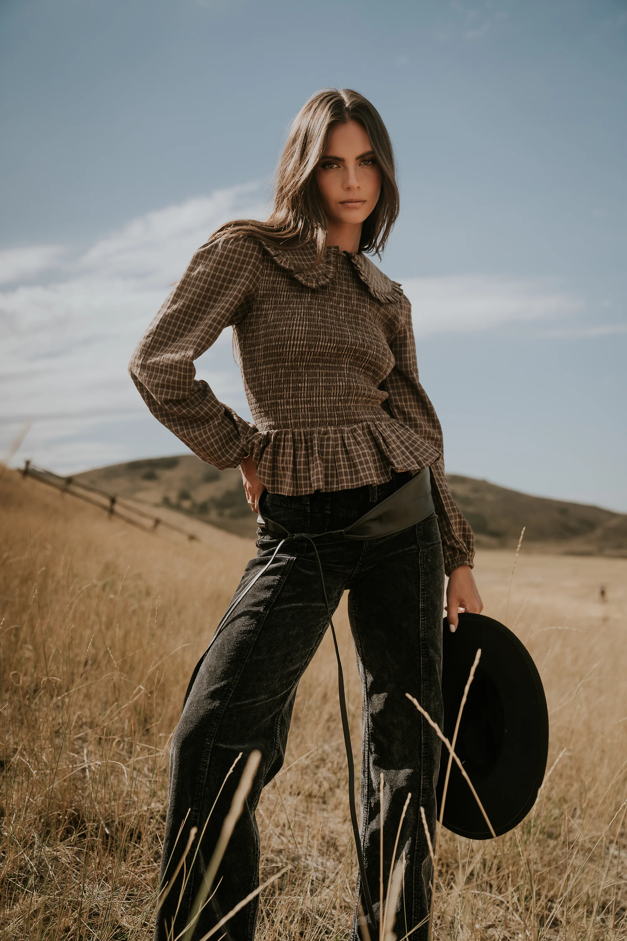 Kristy Smocked Blouse in Brown