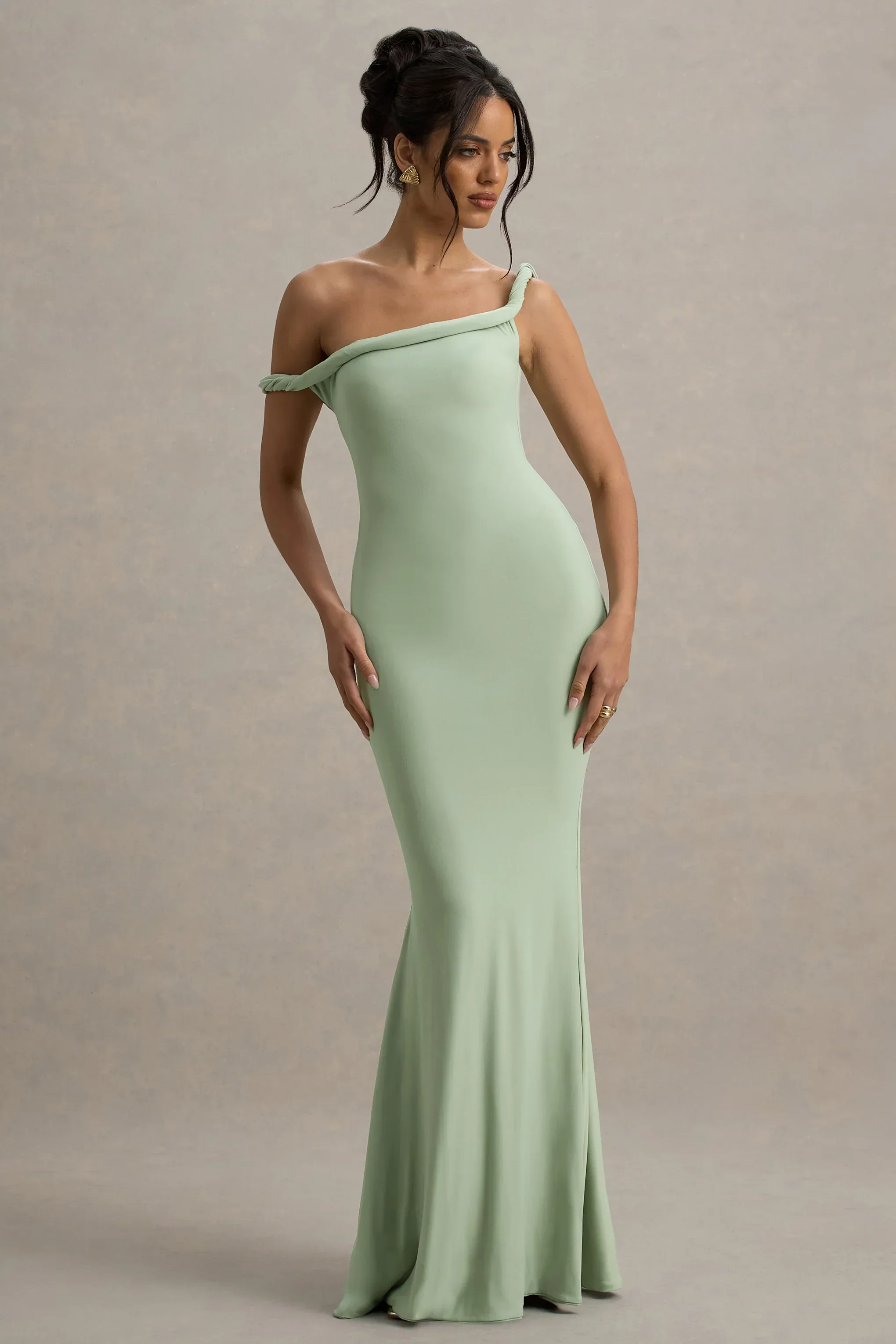 Lita | Light Green Twisted Asymmetric Maxi Dress