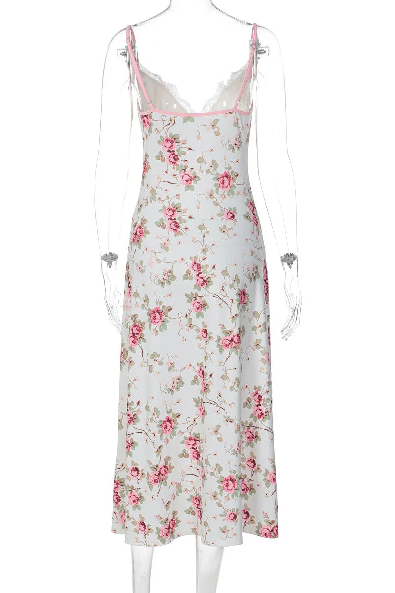 Straps Floral Fitted Long Maxi Dress