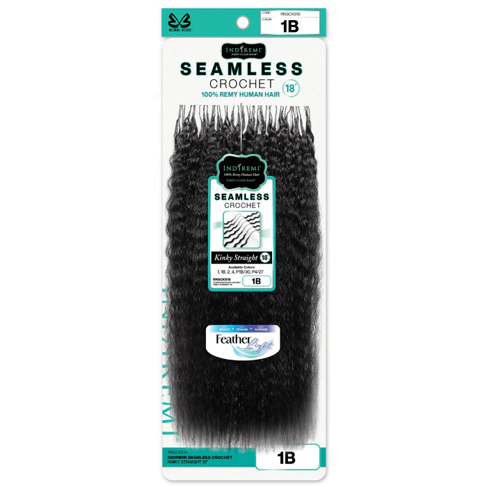 Bobbi Boss Indiremi 100% Remy Human Hair Seamless Crochet Braids - KINKY STRAIGHT 18