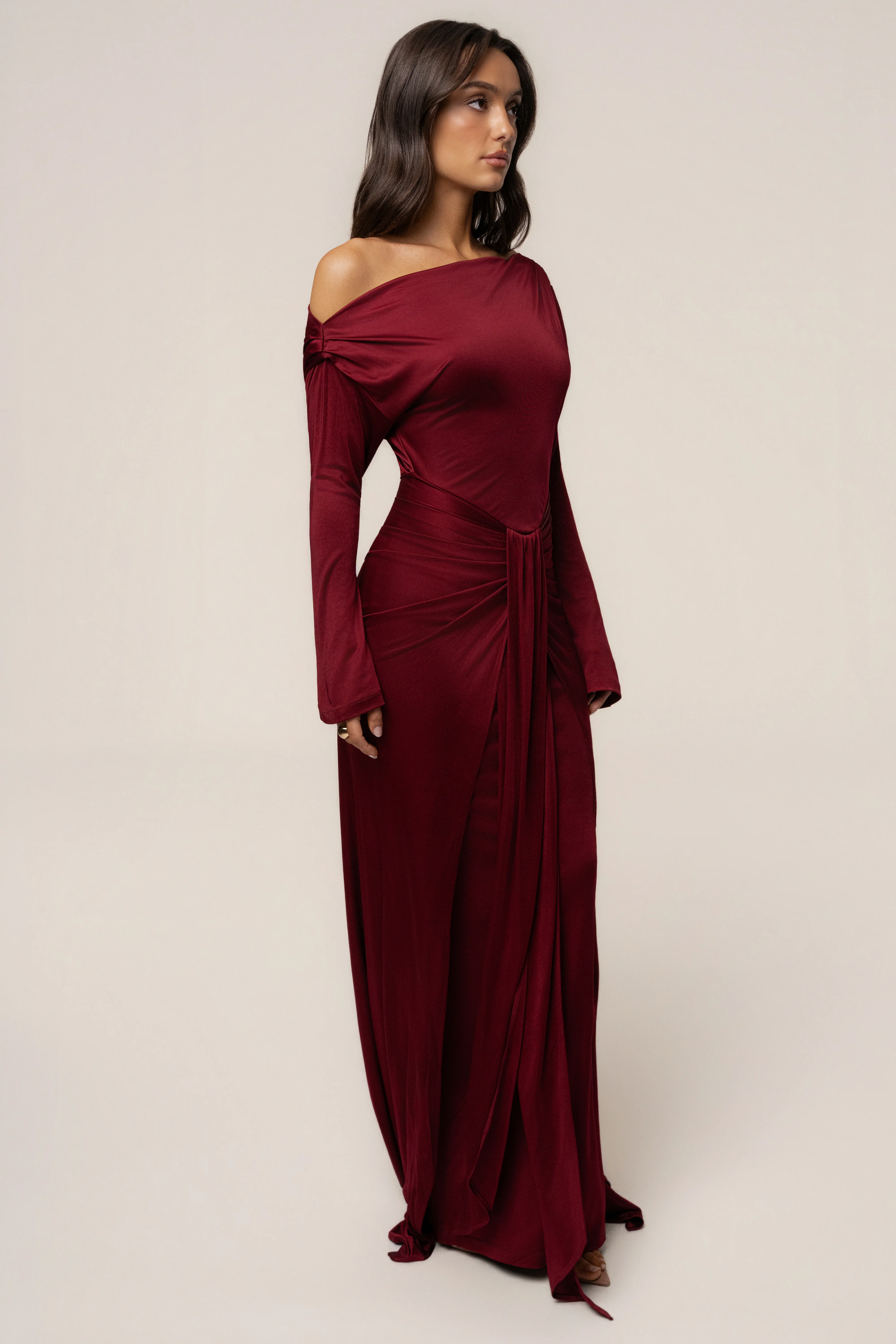 Burgundy Draped Perfection Maxi Dress