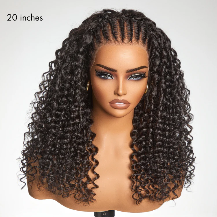 Readitress™ Knotless Fulani Braids Deep Wave Glueless Ear-to-ear 13x4 Frontal HD Lace Wig Human Hair