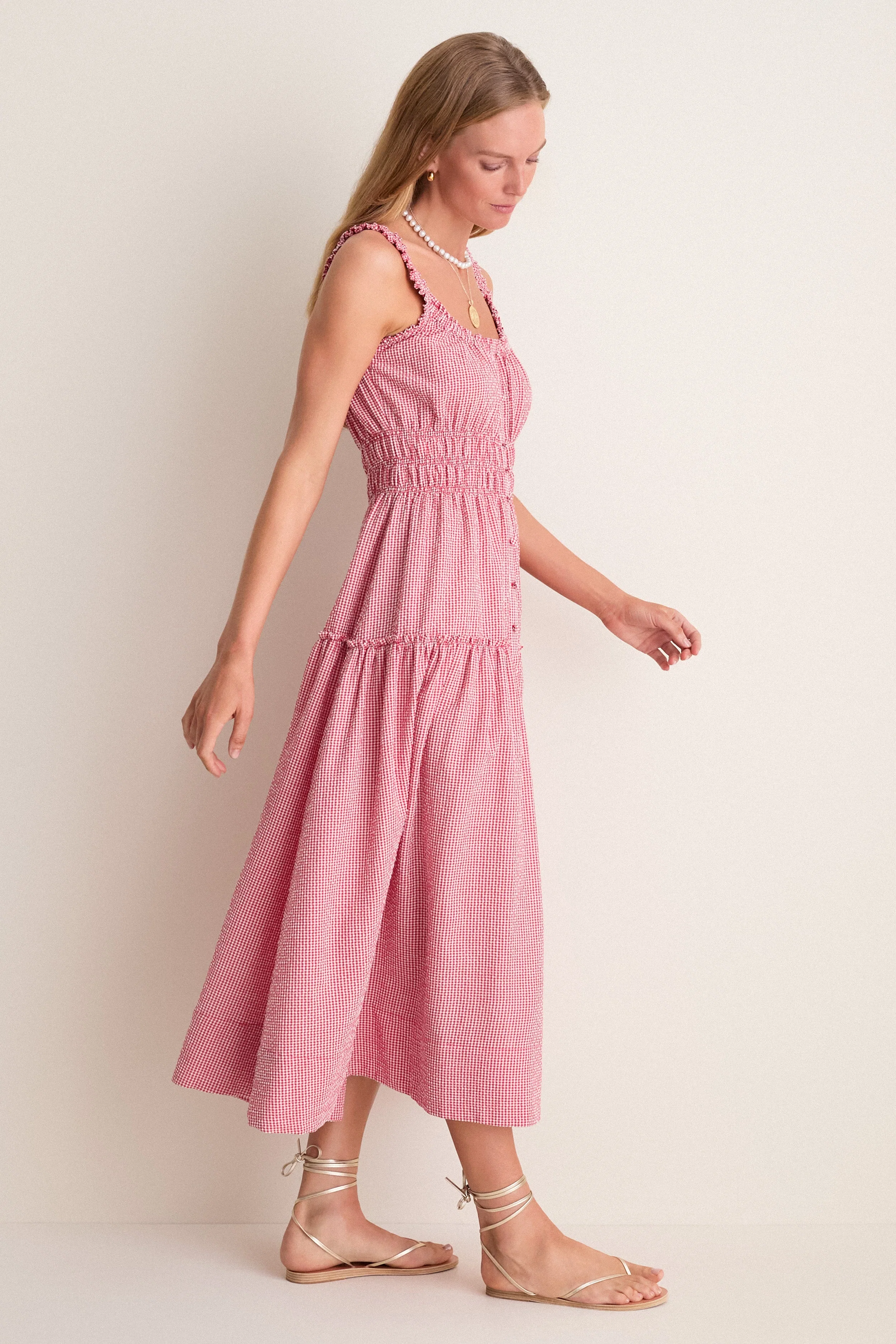 Red Gingham Landis Midi Dress