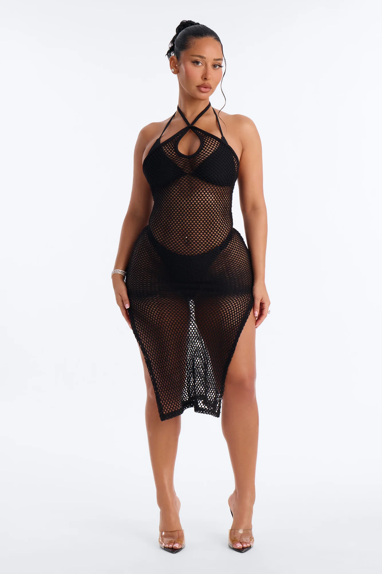 Tans And More Crochet Keyhole Midi Swim Cover Up Dress - Black