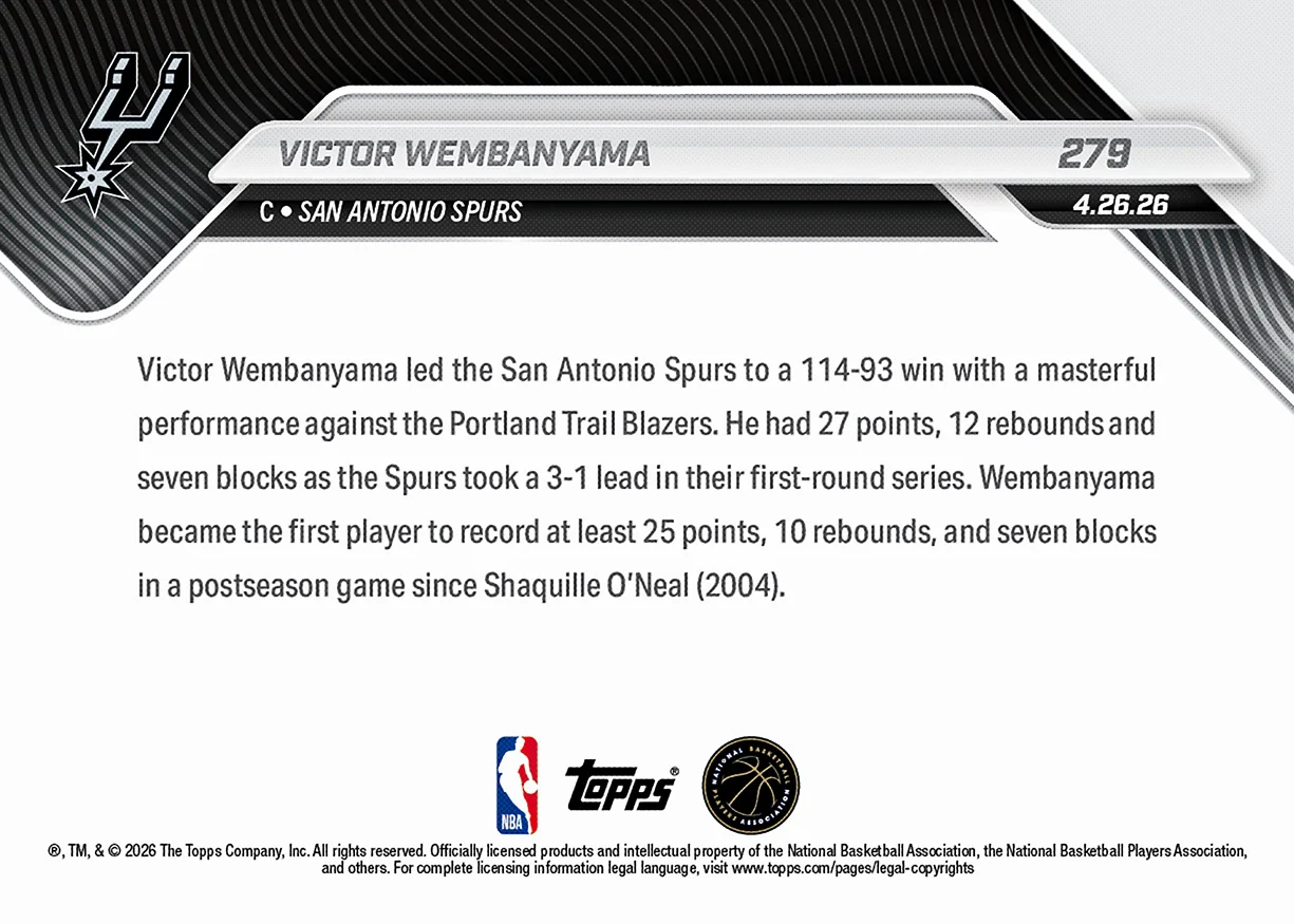 Victor Wembanyama - 2025-26 NBA Topps NOW® - Card 279