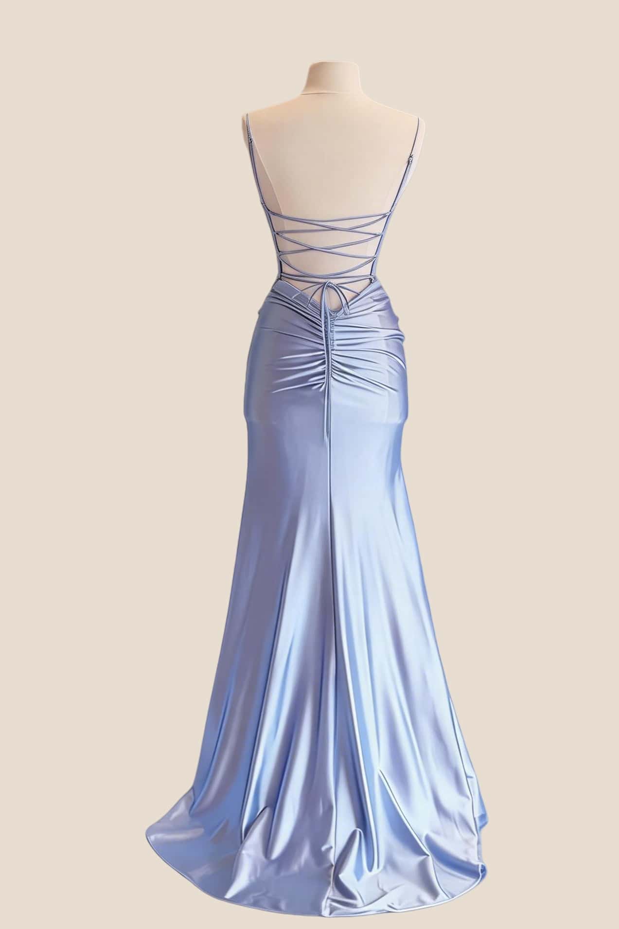 Blue Satin V Neck Mermaid Prom Dress