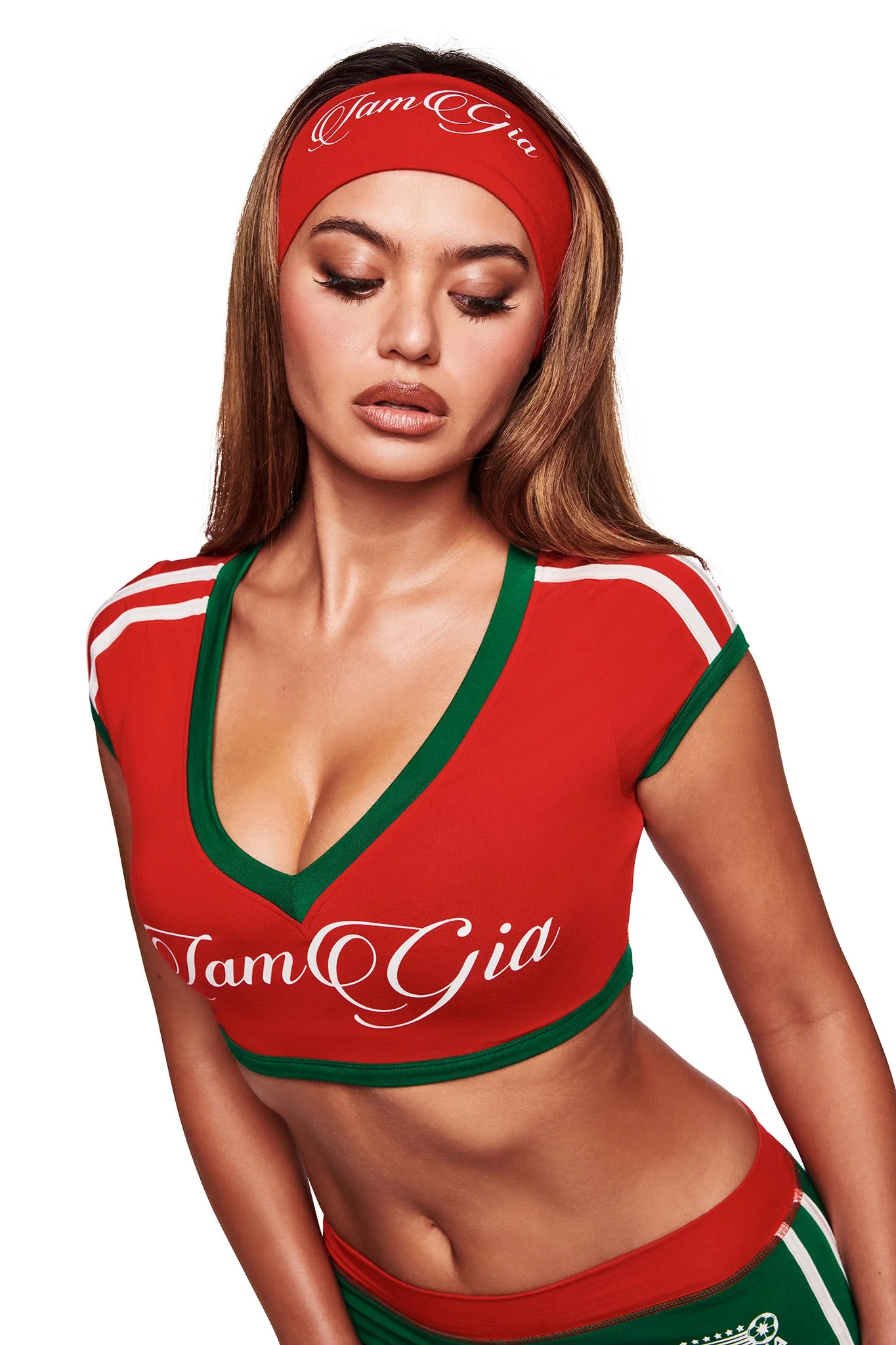 BLARE SPORT CROP TEE AND HEADBAND - CRIMSON