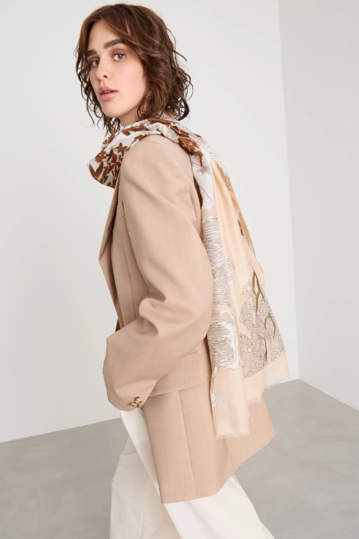 Printed lamé stole - BEIGE