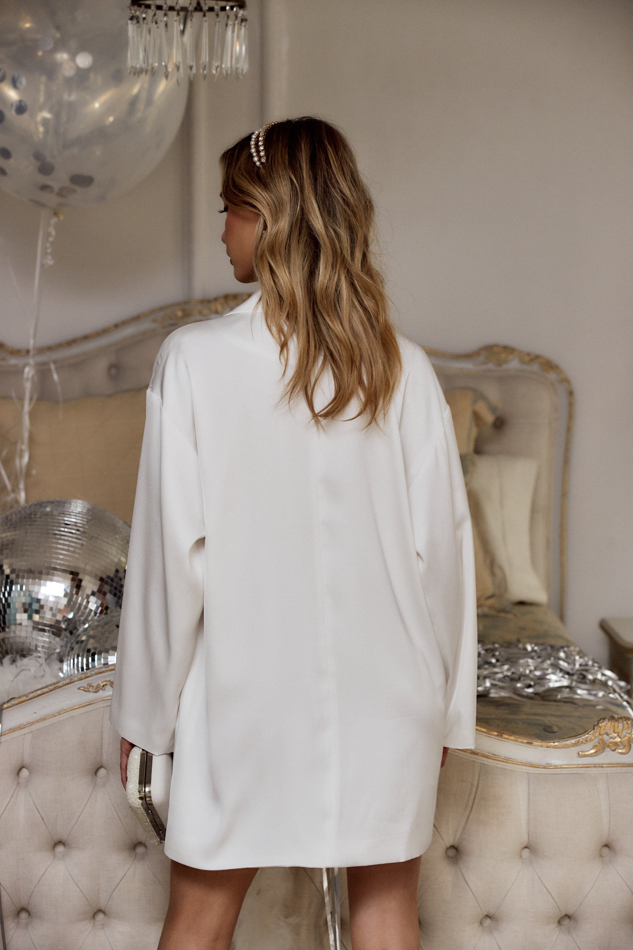 Halley White Satin Blazer