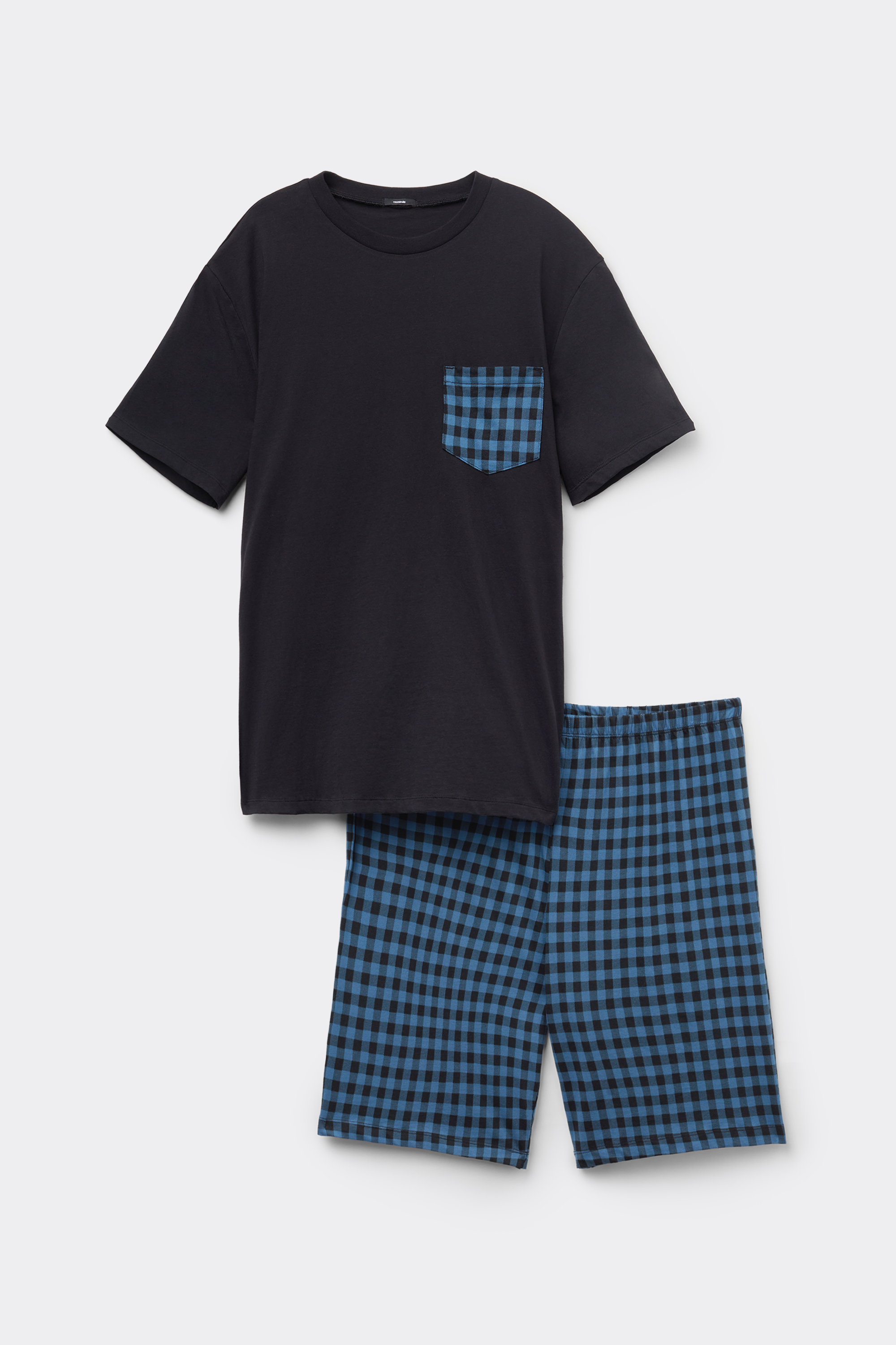 Short Checked Cotton Pyjamas with Pocket